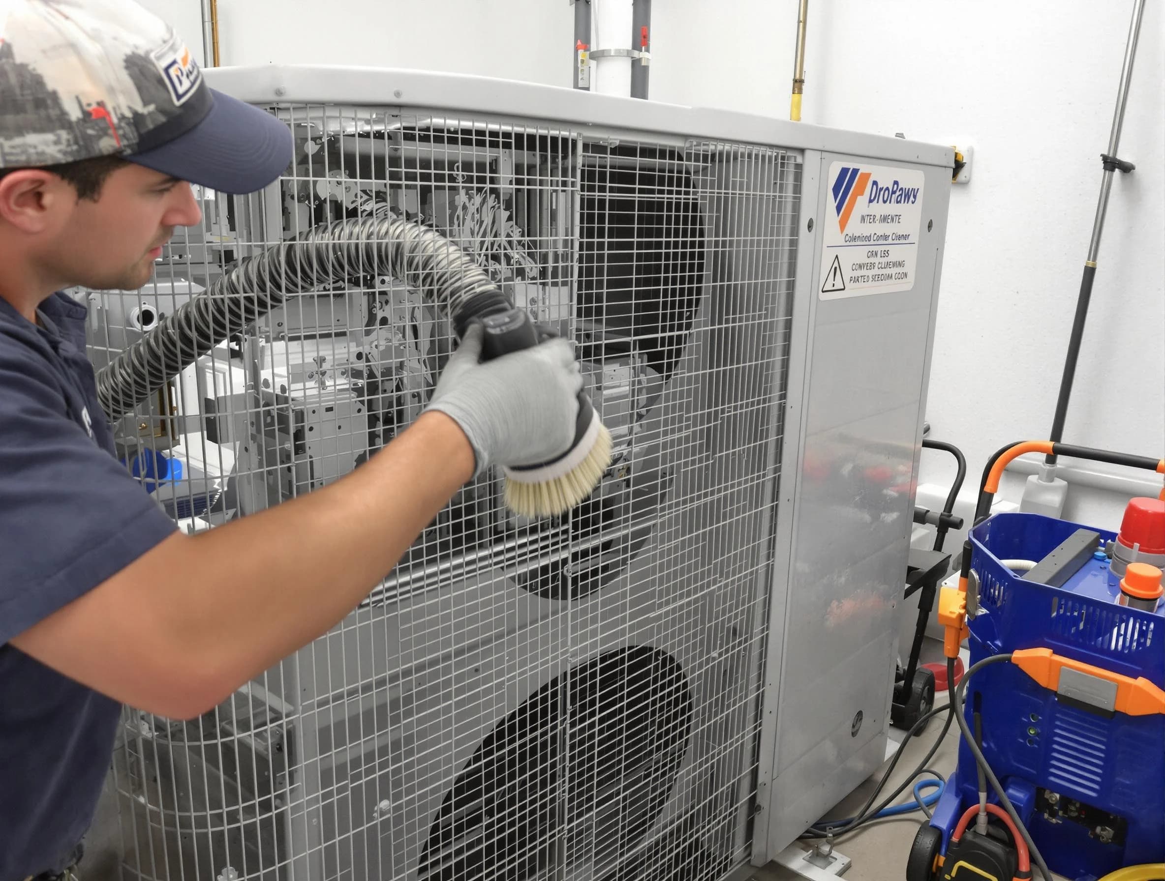 Peters Air Duct Cleaning specialist performing precision AC coil cleaning for improved system performance in Peters