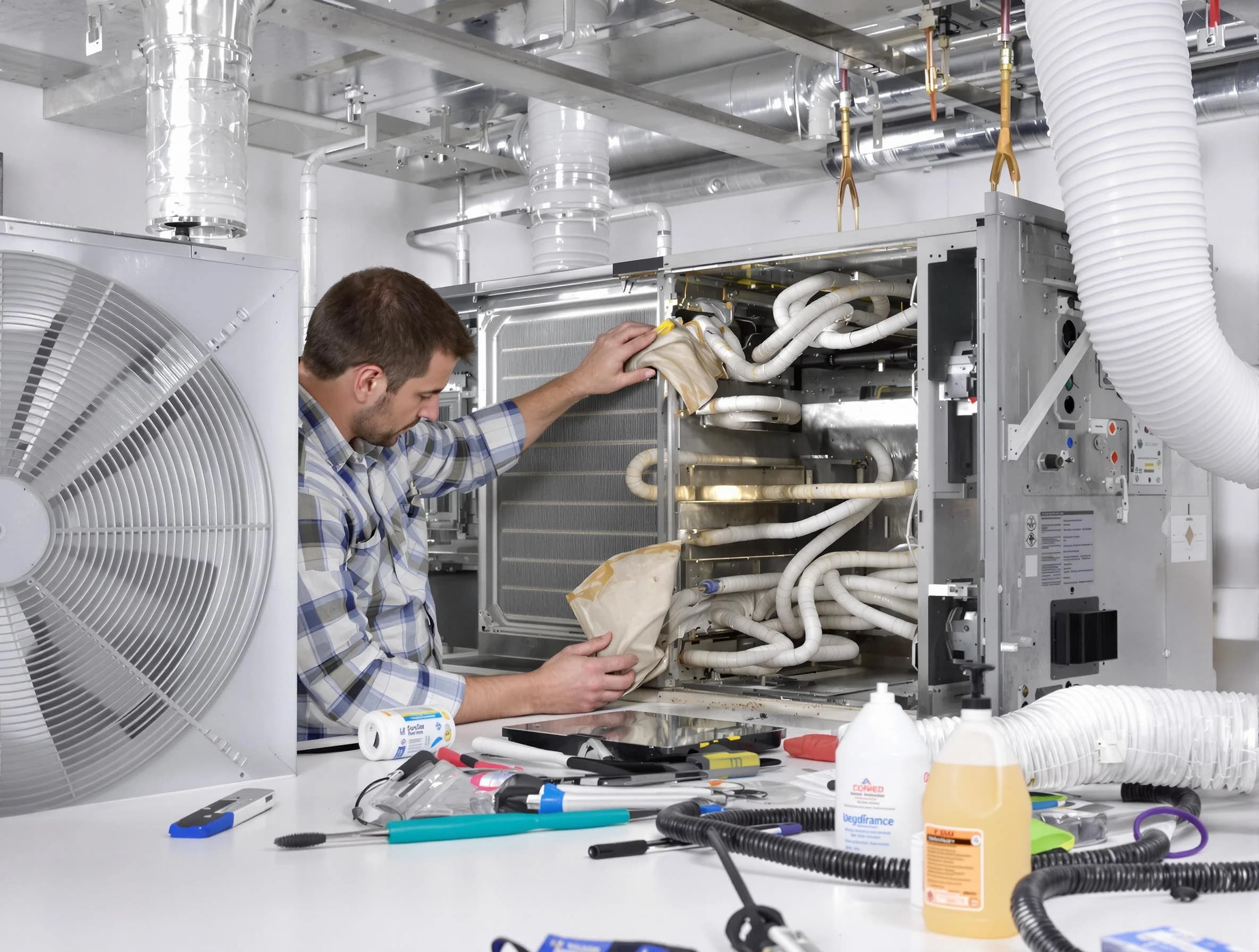 Peters Air Duct Cleaning specialist performing precision AC coil cleaning in Peters