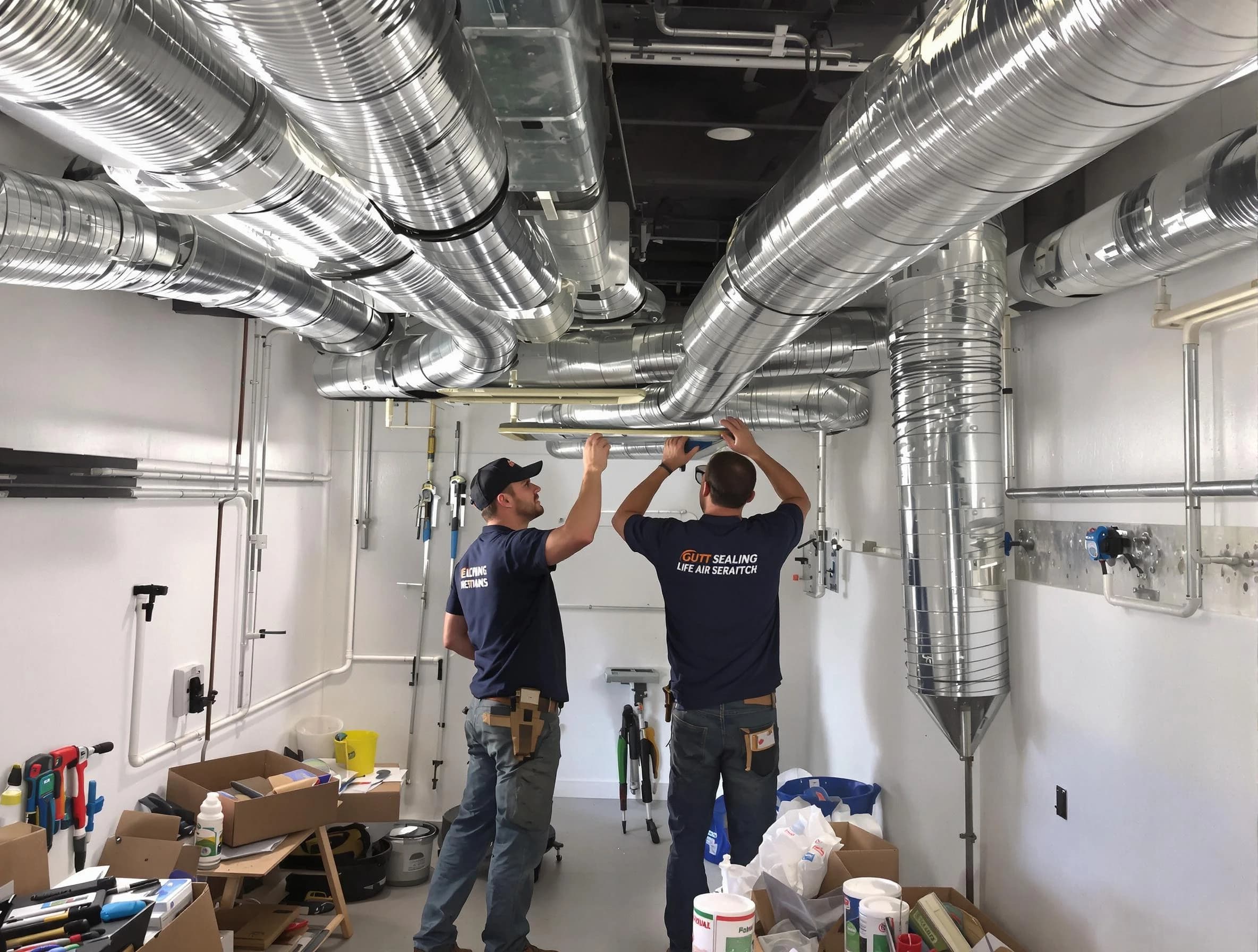 Peters Air Duct Cleaning technician applying professional duct sealing solutions in Peters