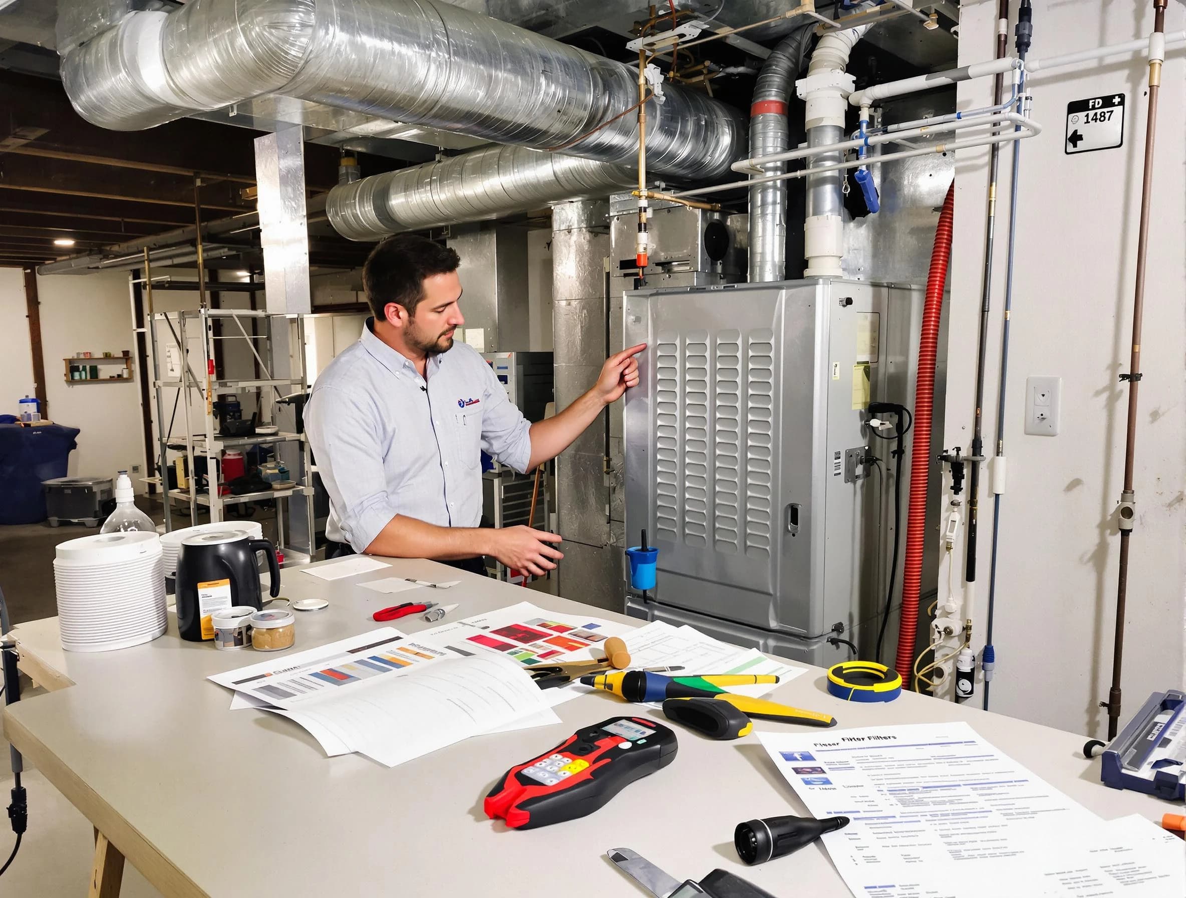 Peters Air Duct Cleaning inspector conducting detailed filter system evaluation using professional diagnostic tools in Peters