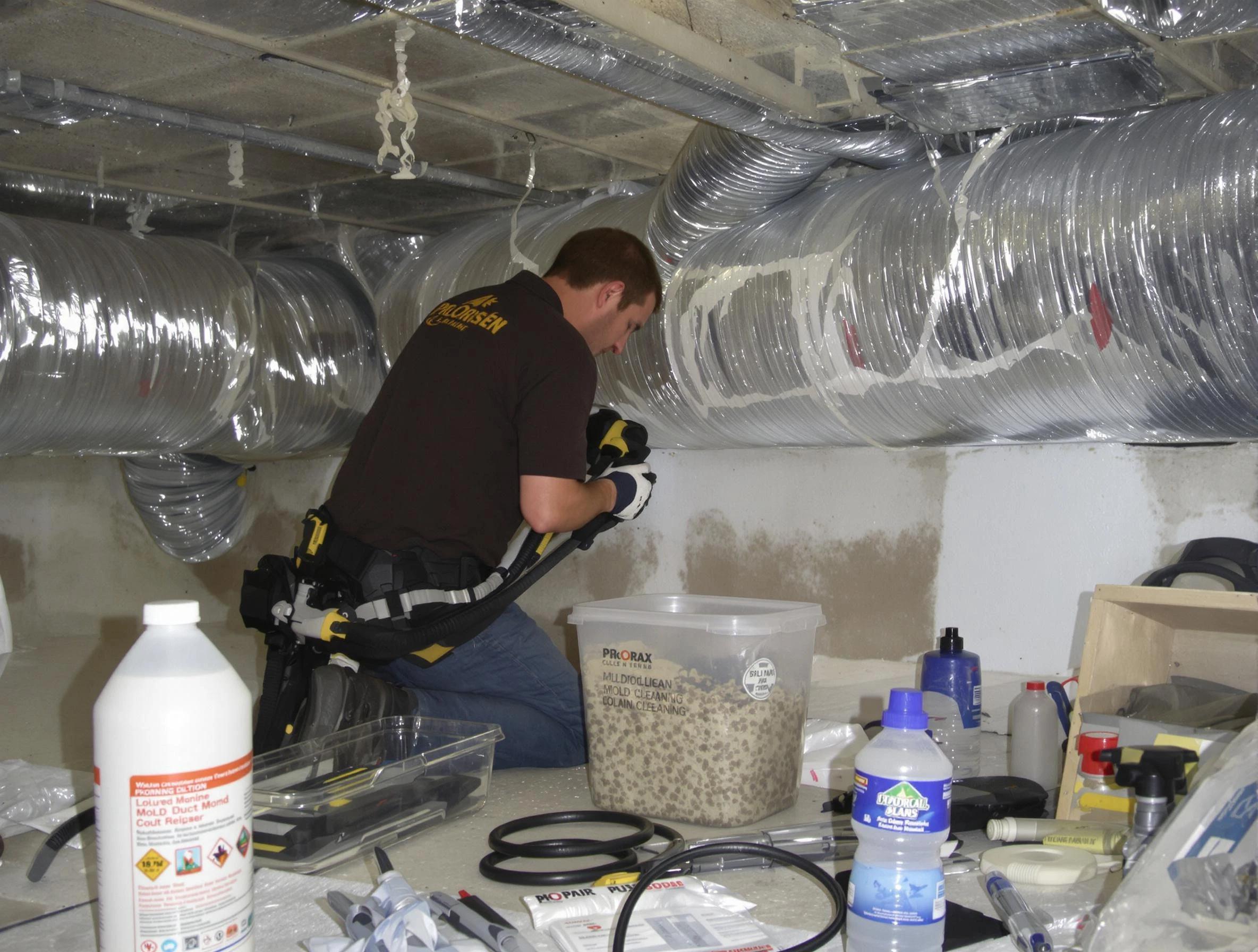 Peters Air Duct Cleaning specialist performing professional mold removal from air ducts in Peters