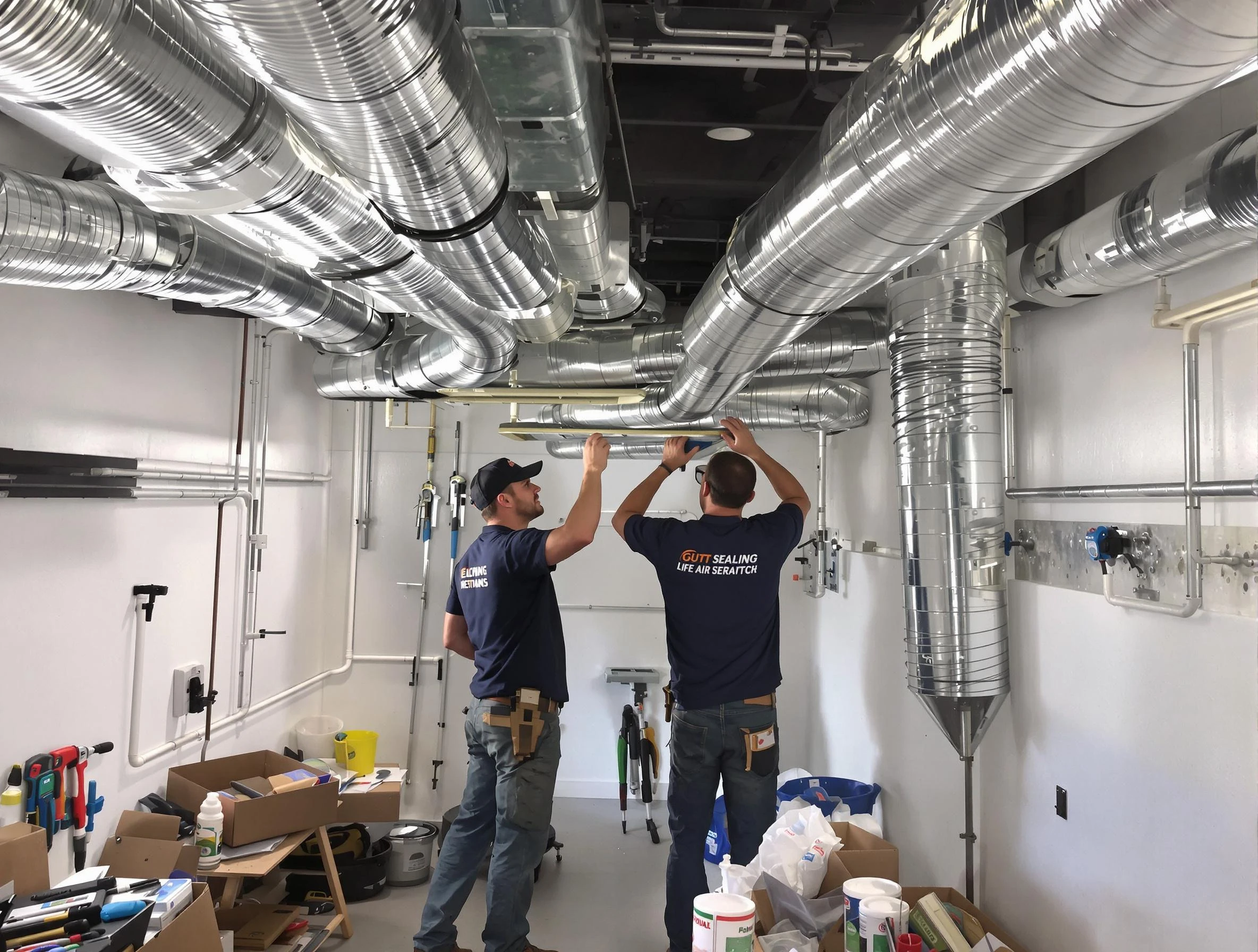 Peters Air Duct Cleaning technician applying professional duct sealing solutions in Peters